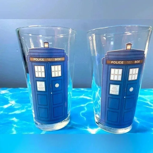 Doctor Who - Two Tardis Themed Glasses - ‼️✌️🍻 - Picture 1 of 9